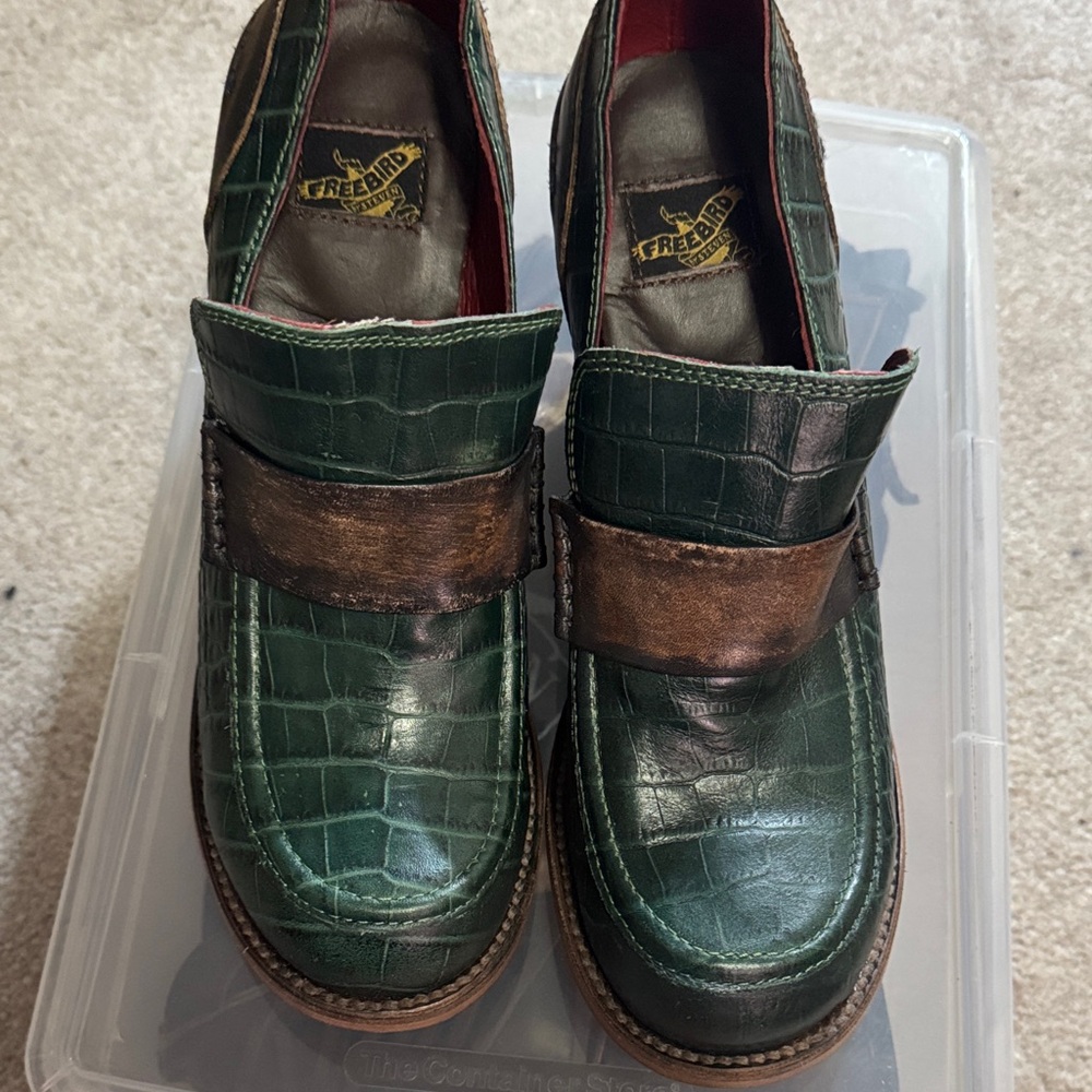 Freebird  Green and Brown Crocodile Pattern Loafers